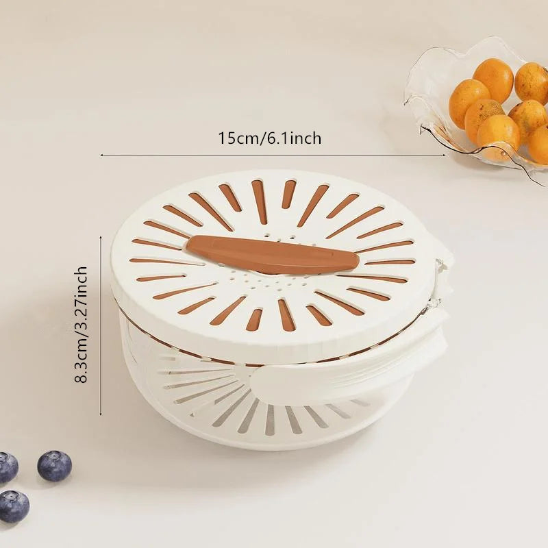 Kitchya multifunctional fruit and vegetable colander with strainer lid, stainless steel design for rinsing and draining produce.