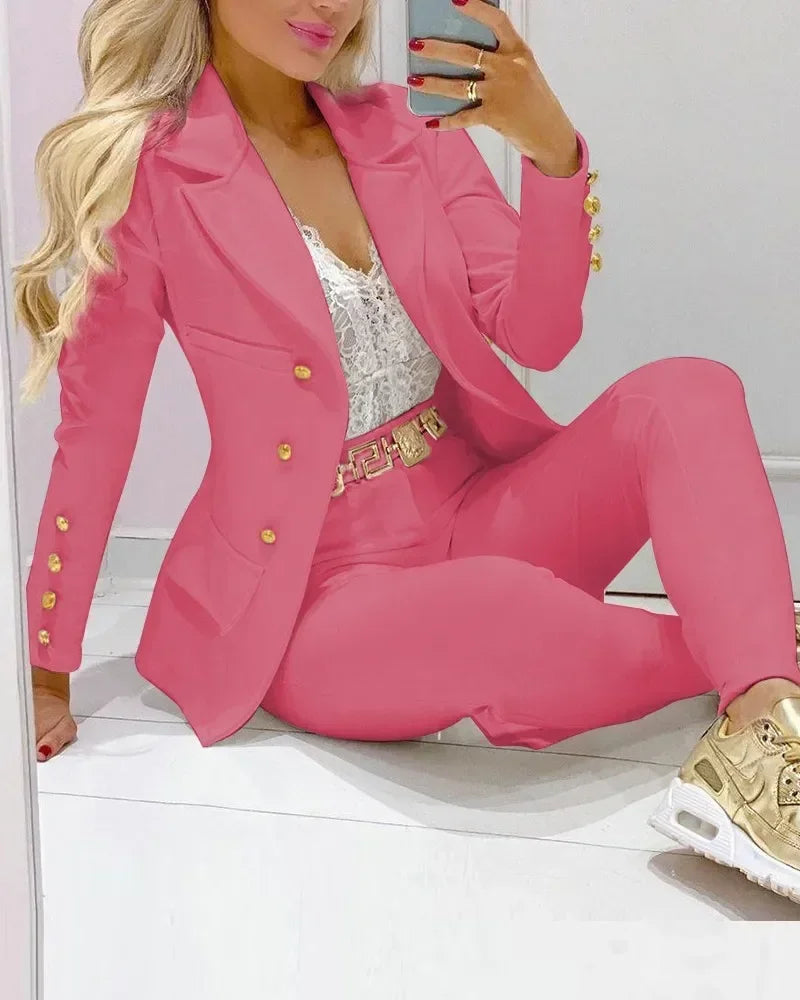 2025 Women's 2pcs Tracksuits Solid Long Sleeve Blazer Pants Suit Sets Office Lady Tracksuit Two Piece Set Fitness Outfits Woman SHOWLU FASHION STORE