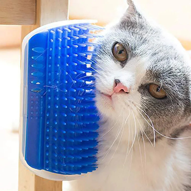 Showlu Fashion Store cat self-groomer with catnip, wall-mounted corner massage brush and tickling comb for soft fur and face grooming.