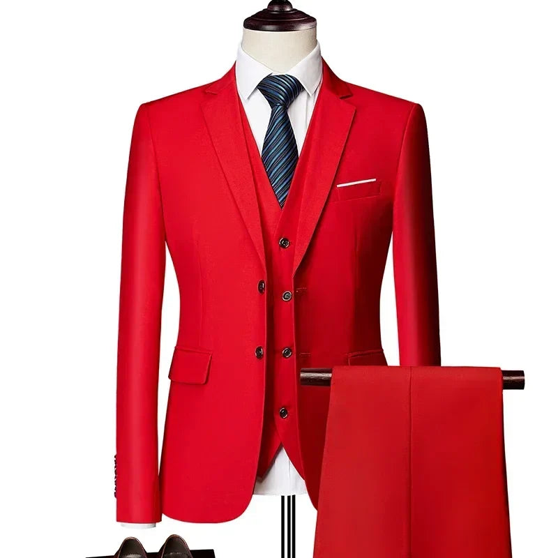 SHOWLU FASHION STORE men's 3-piece slim fit suit, solid black tuxedo with jacket, vest, and trousers for business or wedding events.