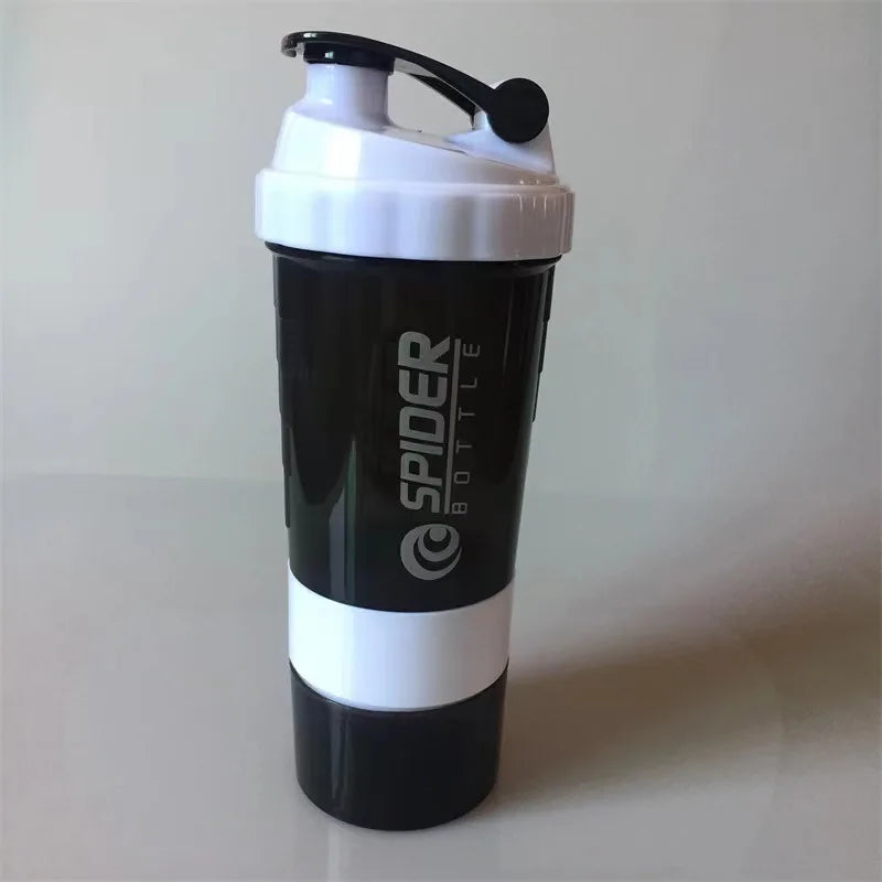 Showlu Fashion FEB.WIND protein shaker bottle with 3-layer large capacity mixing cup, black plastic design for fitness and supplements