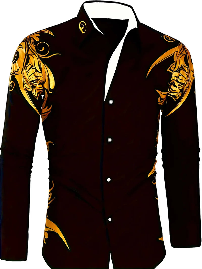 Men's formal 2025 Showlu Fashion button-up shirt with lapel, long sleeves, streetwear style, featuring button design.