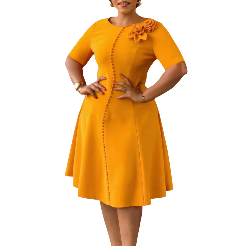 Aimee women's A-line party dress with 3D floral design, O-neck, slim fit, suitable for office or special occasions, by SHOWLU FASHION.