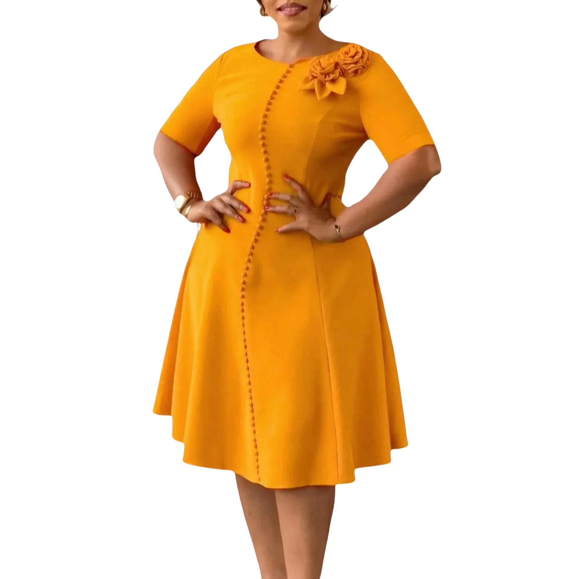 Aimee women's A-line party dress with 3D floral design, O-neck, slim fit, suitable for office or special occasions, by SHOWLU FASHION.