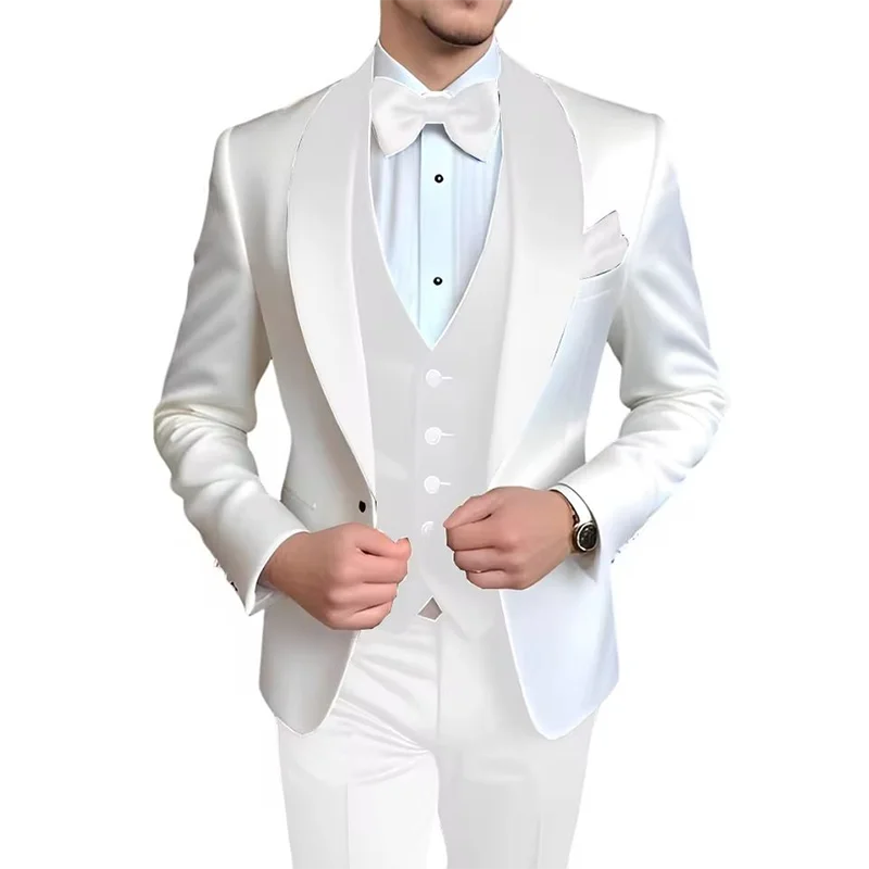 Men's blue and white 3-piece tuxedo suit with elegant design, suitable for weddings, parties, and formal events.