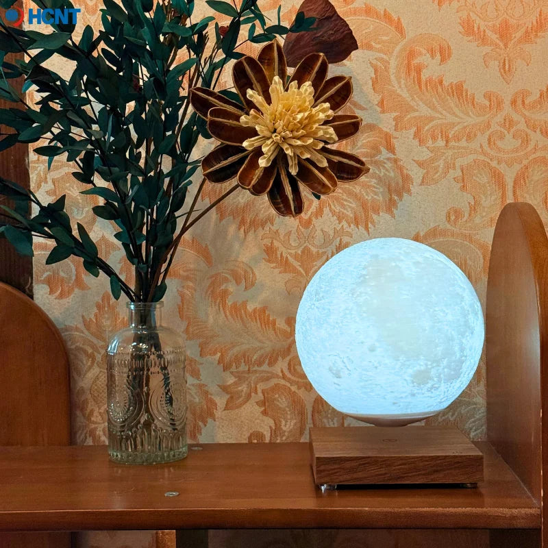 Magnetic levitating Moon Lamp by Showlu Smart General showcasing a glowing, floating moon design against a dark background.