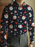 Men's Christmas festival-themed formal shirt with 3D printed Santa Claus and Christmas tree graphic, long sleeve design by Showlu Fashion.