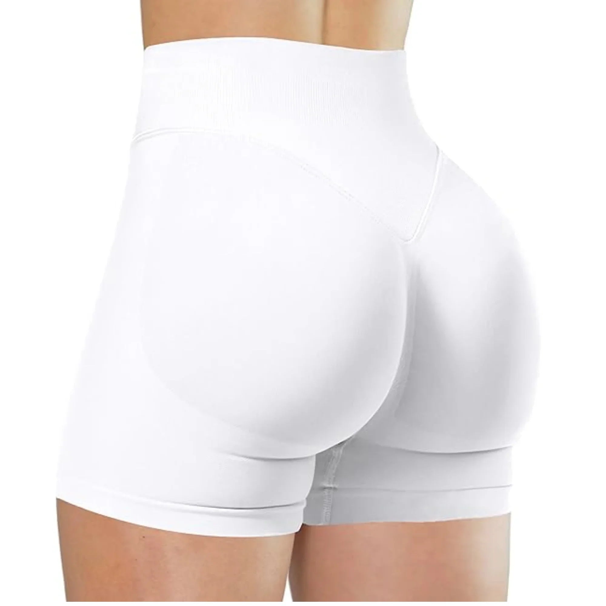 High-waisted nylon spandex yoga shorts for women, shown in black, designed for running and active wear.
