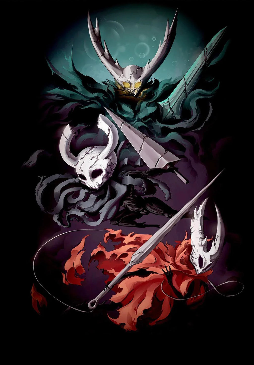 Hollow Knight canvas wall art featuring a modern video game poster with characters from the Hollow Knight game for home decor.