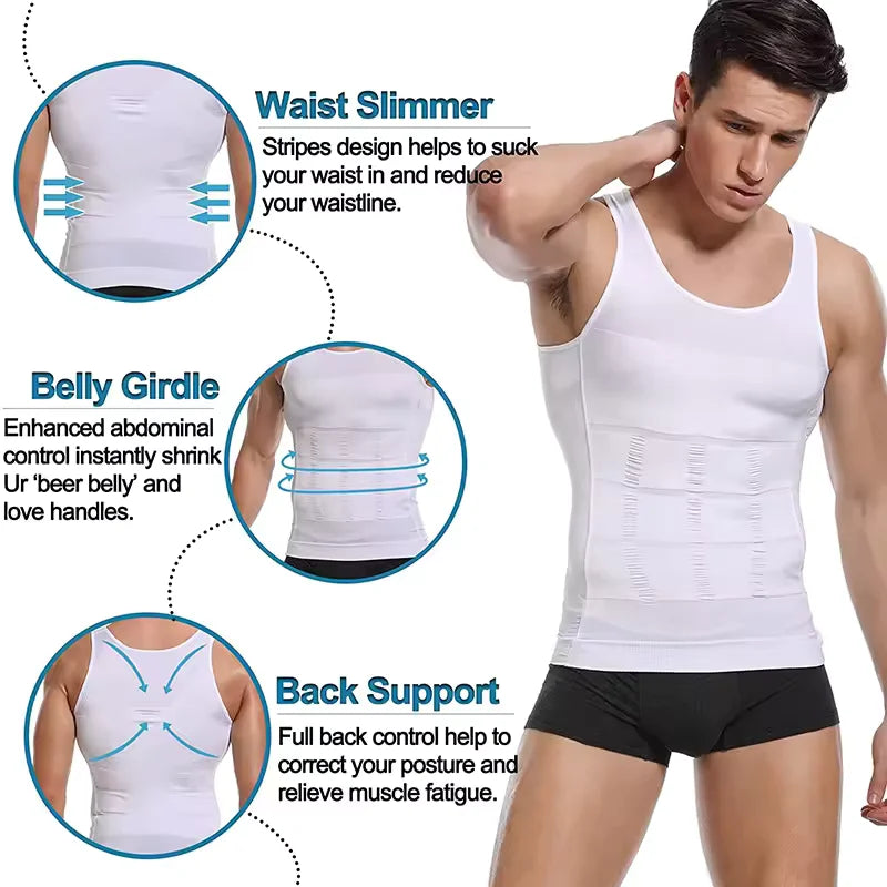 Men's compression vest by Showlu Fashion, sleeveless shapewear tank top with tummy control and slimming fit for gym workouts.