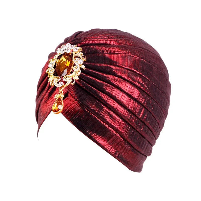 Indian Women Chemo Cap Muslim Diamonds Hijab Pleated Turban Wrap Headscarf Beanies Hair Loss Bonnet Hat Femme Turbante Mujer New SHOWLU FASHION STORE