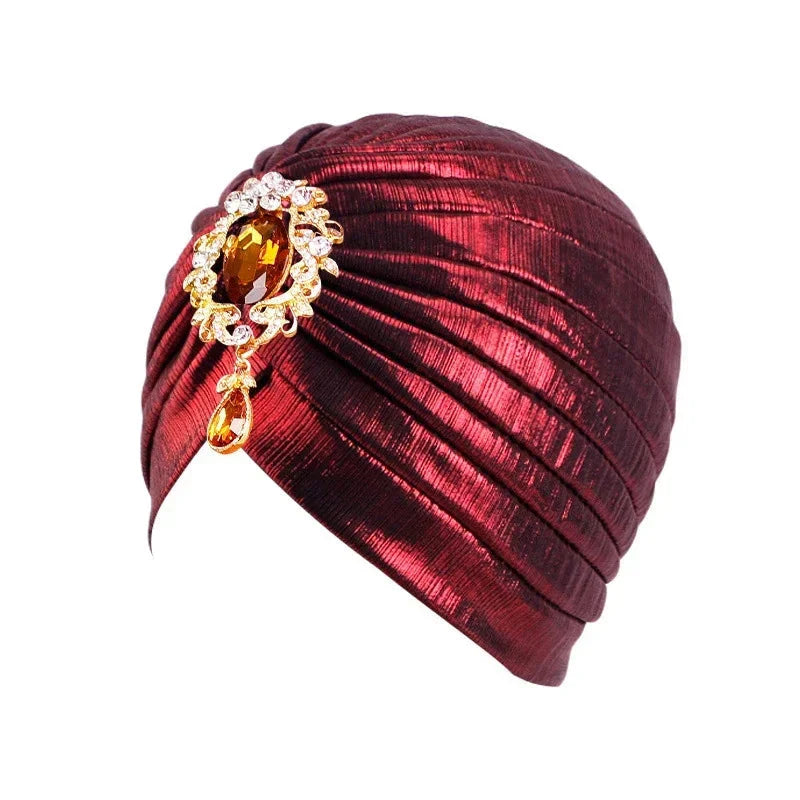 Showlu Fashion women's diamond pleated turban hijab chemo cap wrap, stylish and comfortable head covering for women.