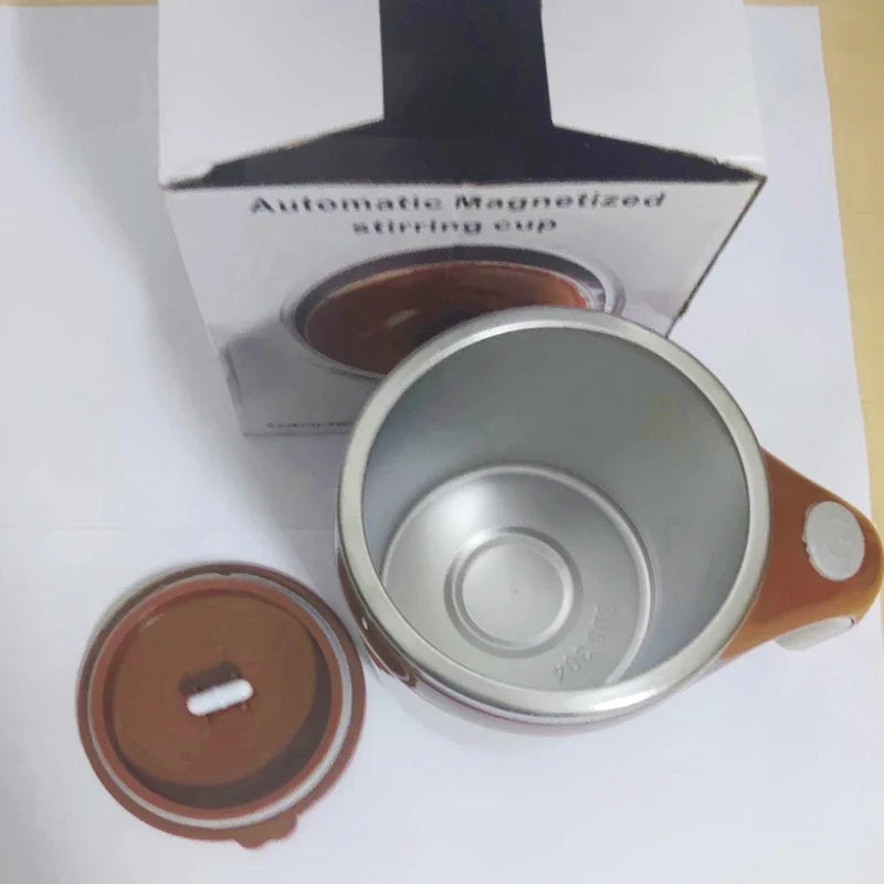 Showlu automatic self-stirring stainless steel coffee mug with magnetic stirring mechanism, designed for convenient beverage mixing.