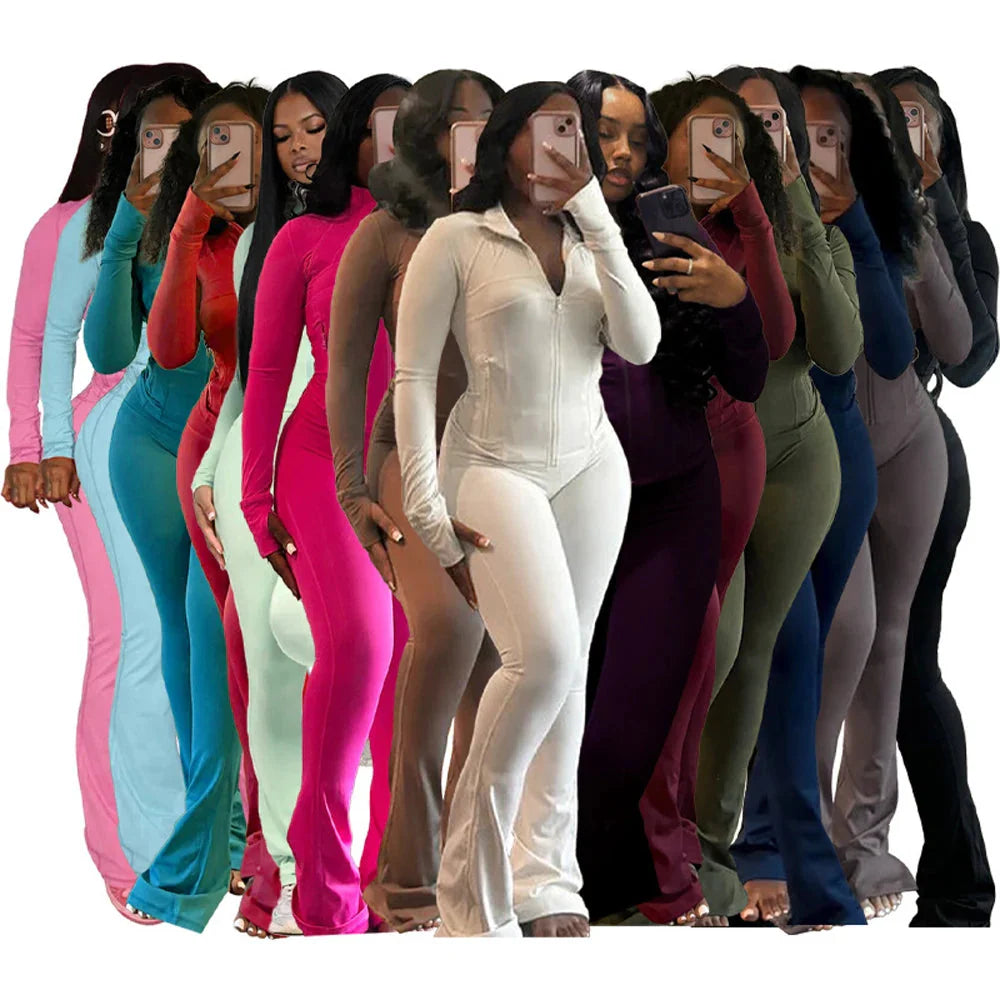 JENYAGE Women's two-piece tracksuit with flared pants and zip-up top, casual athletic wear from SHOWLU FASHION STORE