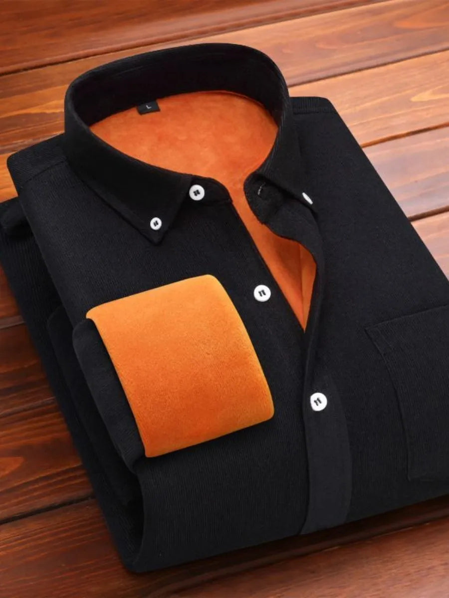 Men's winter corduroy thermal top from Showlu Fashion, casual loose fit with long sleeves and high collar in pure color.