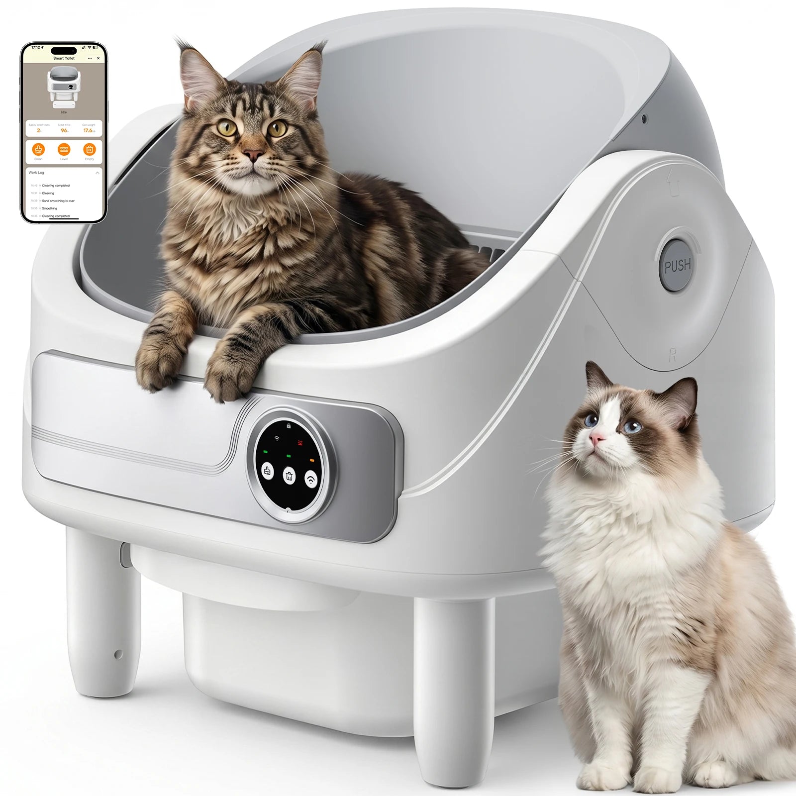 Patbrela Self-Cleaning Cat Litter Box,  Automatic Litter Box with Bio-Radar & 10 Safety Sensors for Anti-Pinch,Open Top Large Robot Litter Box with App Control & Odor-Removing System