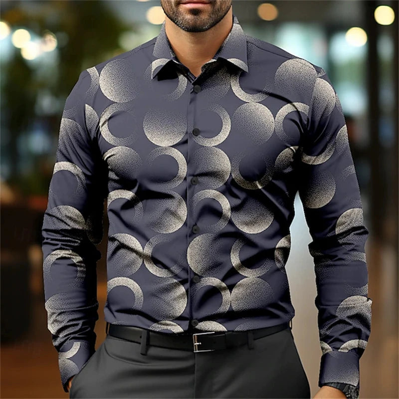 Men's long-sleeved casual shirt by Showlu Fashion, featuring a simple fall streetwear style with a relaxed, fashionable fit.