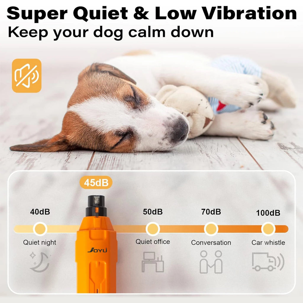 Showlu Fashion Store 6-speed electric dog nail grinder, quiet rechargeable pet nail trimmer for painless paw grooming.