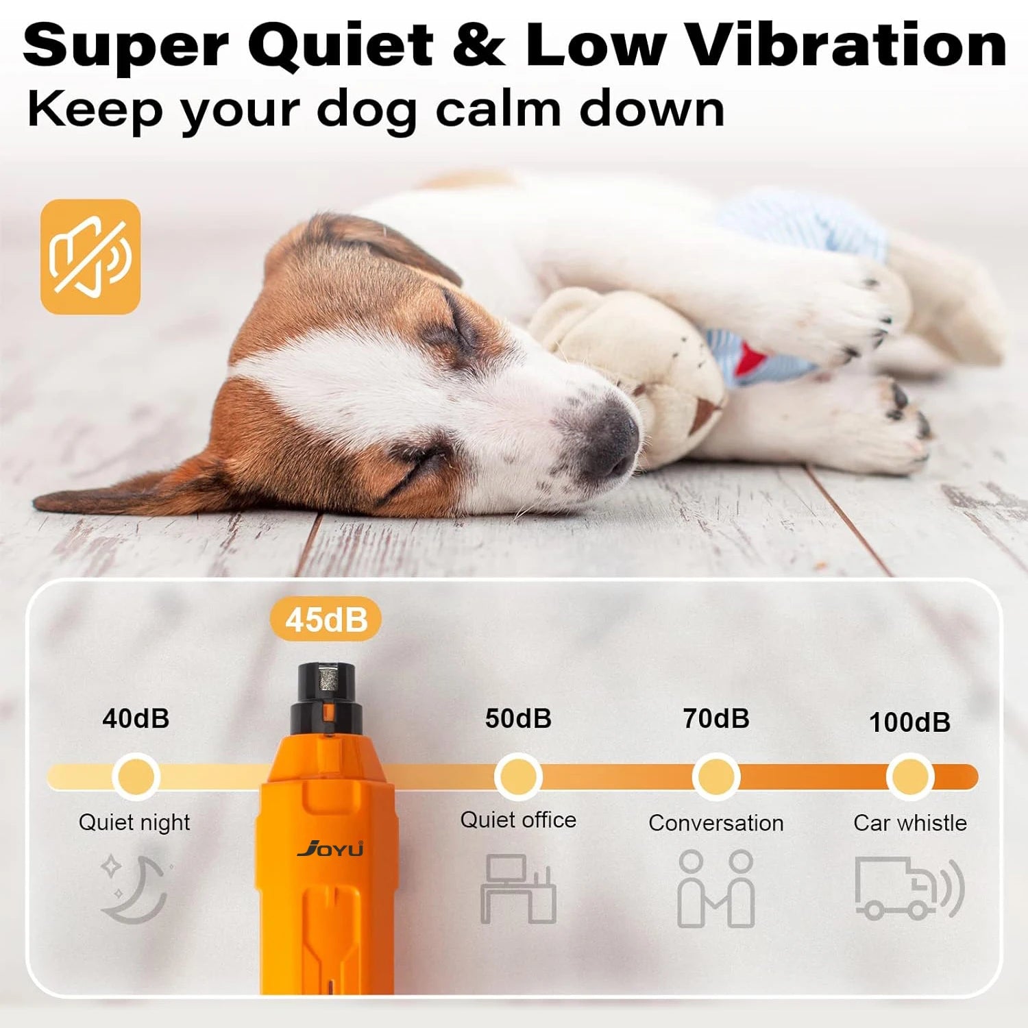 Showlu Fashion Store 6-speed electric dog nail grinder, quiet rechargeable pet nail trimmer for painless paw grooming.