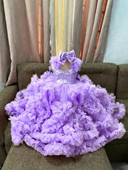 Custom Sequin Ruffle Flower Girl Dress Bow Wedding Pageant Gown For Kids Girls Birthday Party Formal Special Occasion