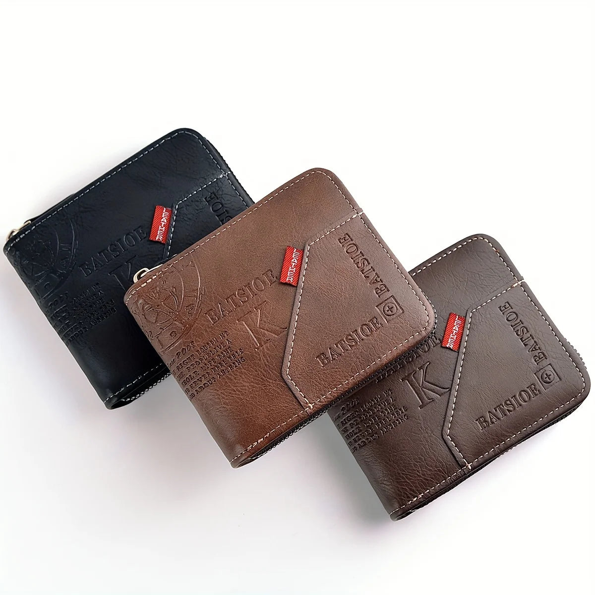 Men's PU wax oil leather wallet with zipper, coin pocket, card holder, and purse for men, compact and stylish.