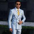 Stylish two-tone striped men's suit by Showlu Fashion featuring double-breasted design, tailored fit, suitable for business or wedding events.