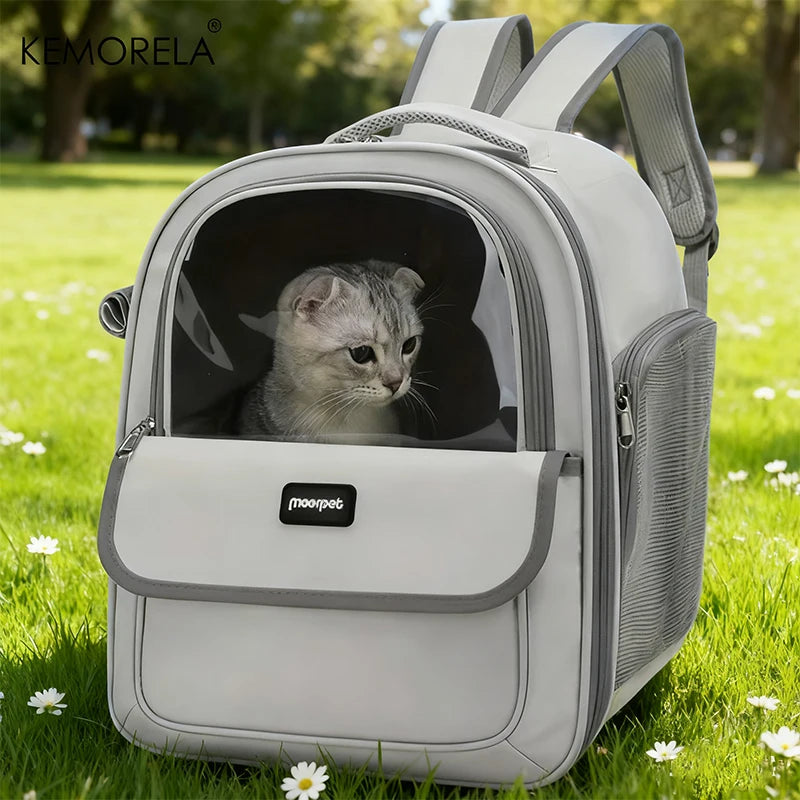 Large mesh pet carrier backpack for cats and medium dogs by Showlu Fashion Store, showing breathable mesh and adjustable straps.