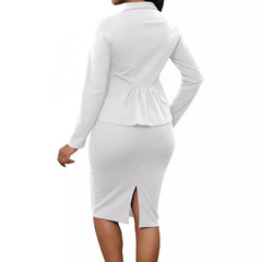 Autumn Trend Party Dress New European and American Sexy Fashion Solid Color Long-sleeved White Collar Women's Two-piece Set