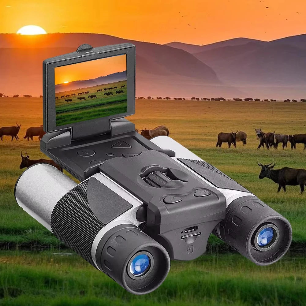 Showlu digital zoom binoculars with 2-inch LCD screen, ideal for outdoor camping, hunting, and hiking photography and video recording.