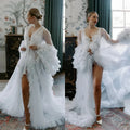 Boho tulle maternity bridal gown with ruffle dressing robe, SHOWLU FASHION STORE, elegant and flowing design for special occasions.