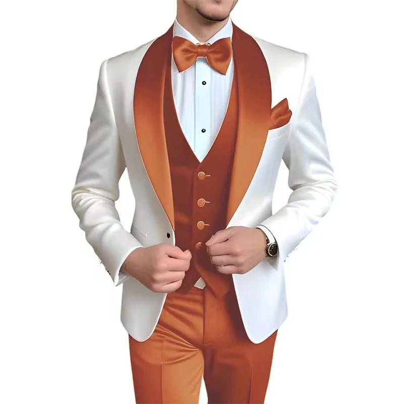 Men's blue and white 3-piece designer tuxedo by Showlu Fashion Store, elegant formal suit for wedding and party occasions