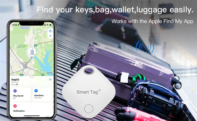 Showlu Smart Bluetooth key finder tracker compatible with Find My, showing a compact device with a keyring attachment.