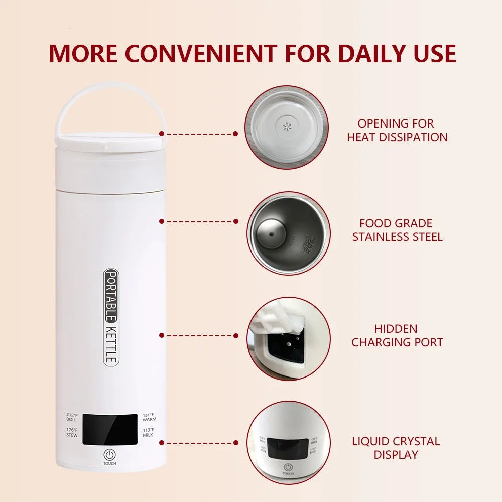 Showlu Smart General JFBONIN mini stainless steel electric kettle with a sleek design and handle for boiling water.