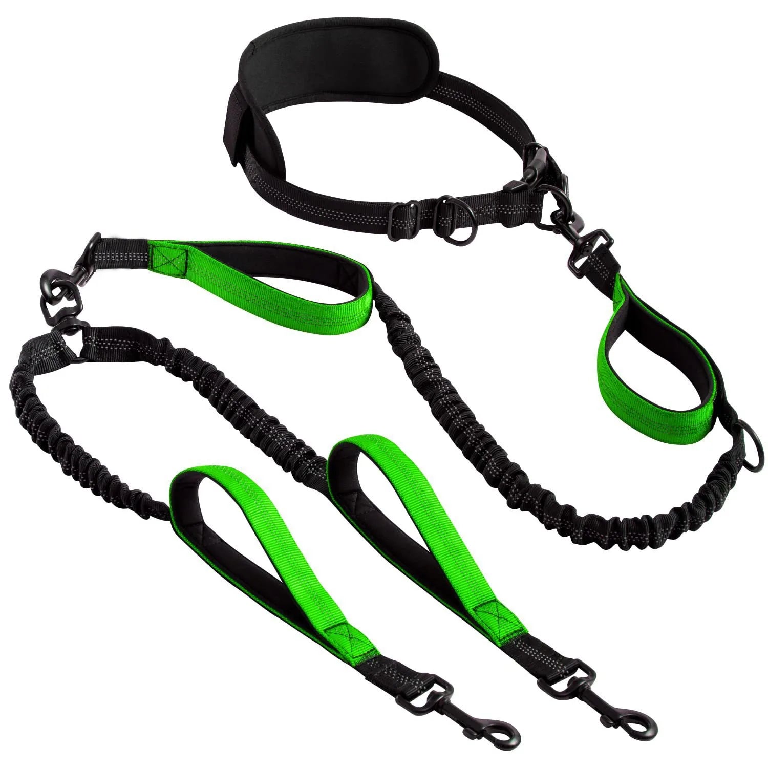 DCLOUD Hands Free Double Dog Leash by Showlu Fashion Store, reflective dual lead for walking two dogs comfortably and safely.