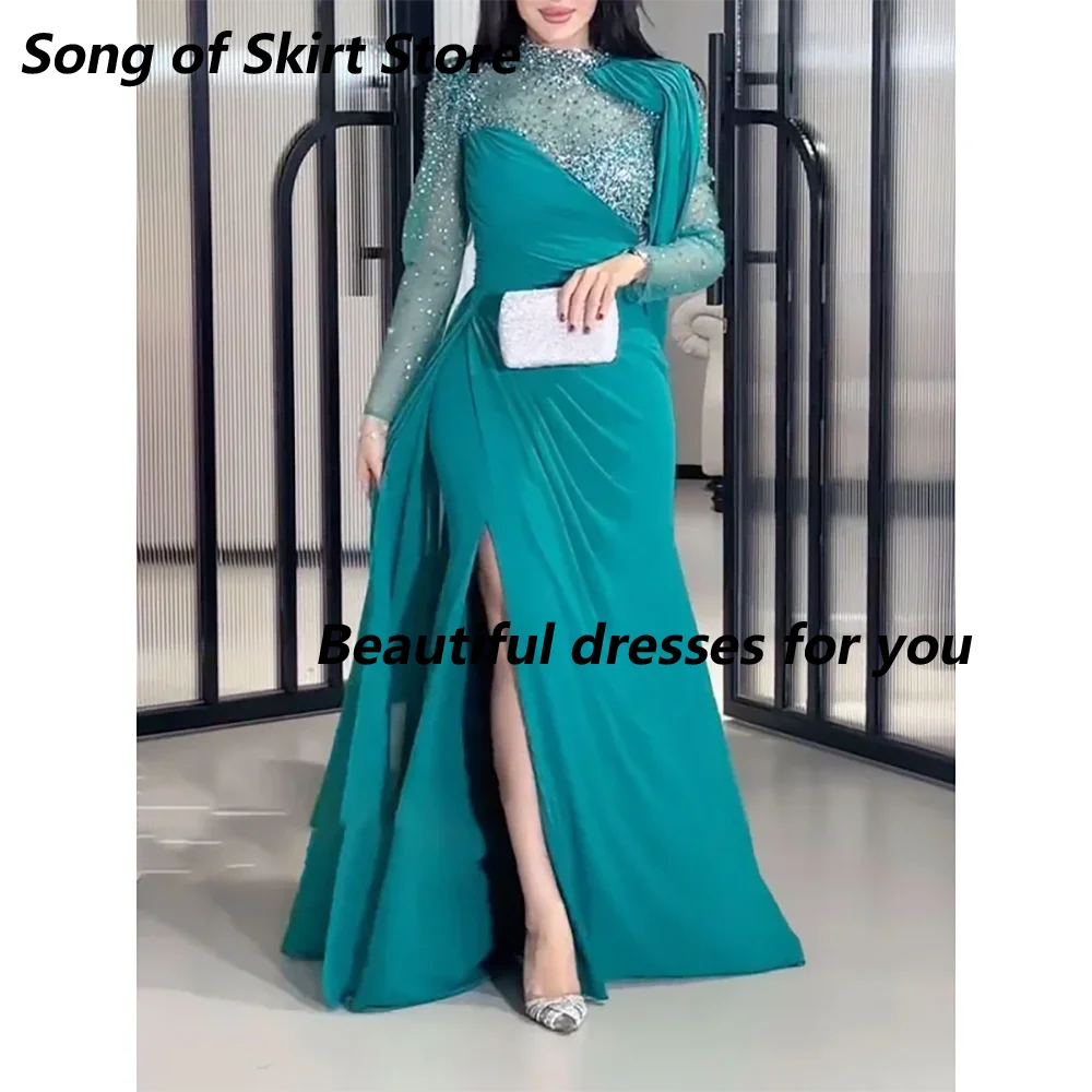 Sequin floor-length mermaid evening dress with high neck and glitter embellishments by SHOWLU FASHION STORE