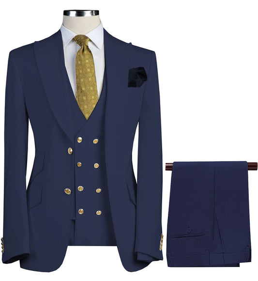Elegant Men's Suits 3 Pieces Sets For Men Formal Slim Fit Business Tuxedo Groom&Groomsman Suit(Blazer+Vest+Pants)