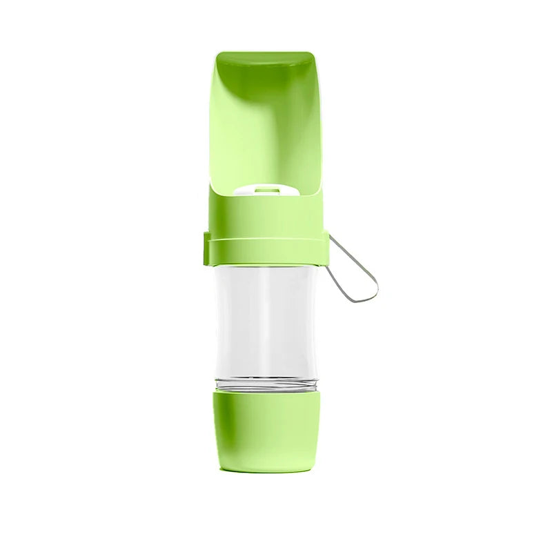 Showlu 2-in-1 portable pet travel water bottle and food container, 500ml, with a compact design for pet on-the-go hydration and feeding.