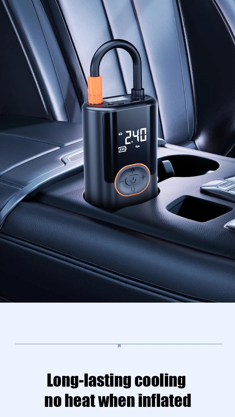 Showlu Smart General portable digital air compressor tire inflator with digital display and wireless 12V design on a white background.