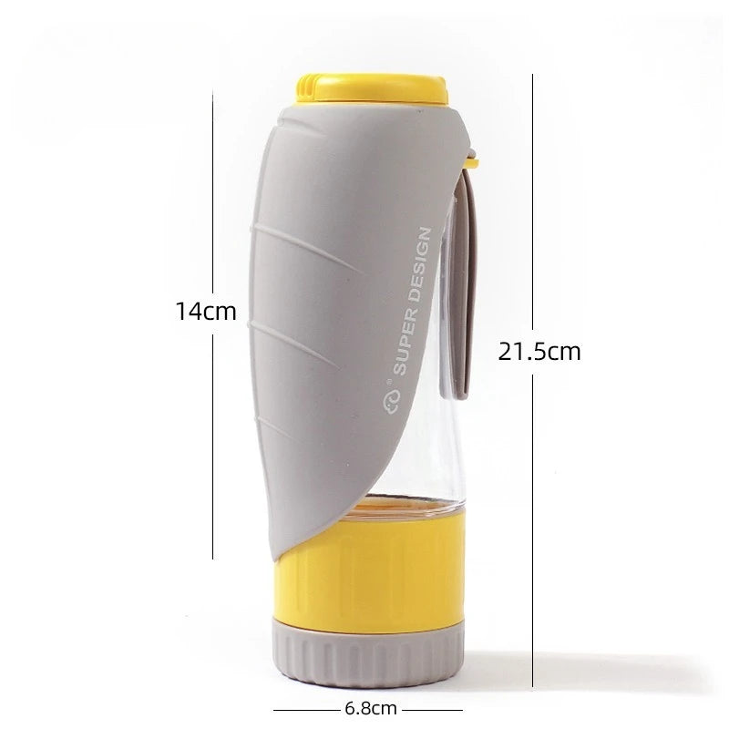 Showlu 2-in-1 portable dog water bottle and food container for hiking, compact design with water and food compartments for pets