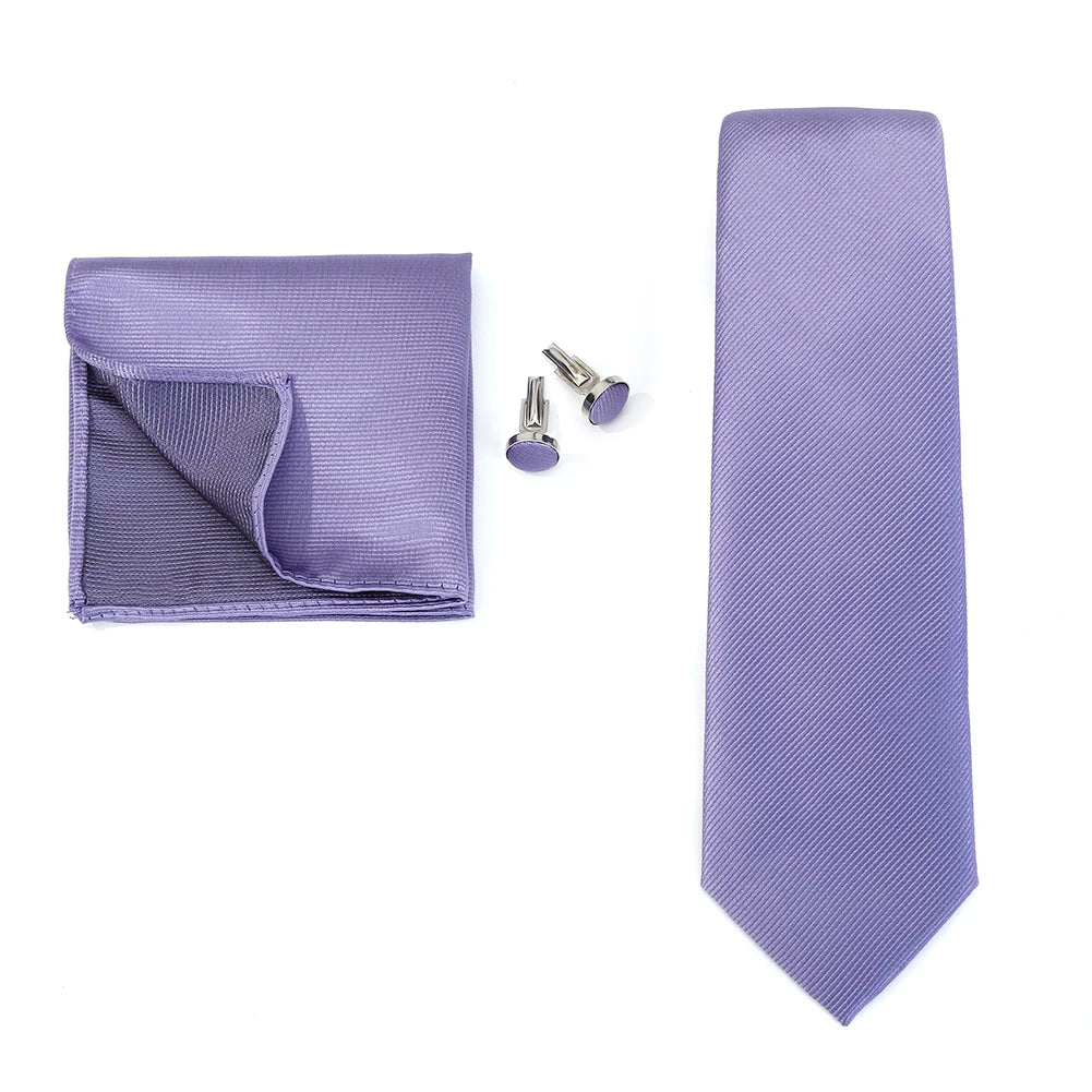 Solid color men's formal wedding necktie, jacquard woven tie with matching handkerchief and cufflinks, suitable for business and special occasions.