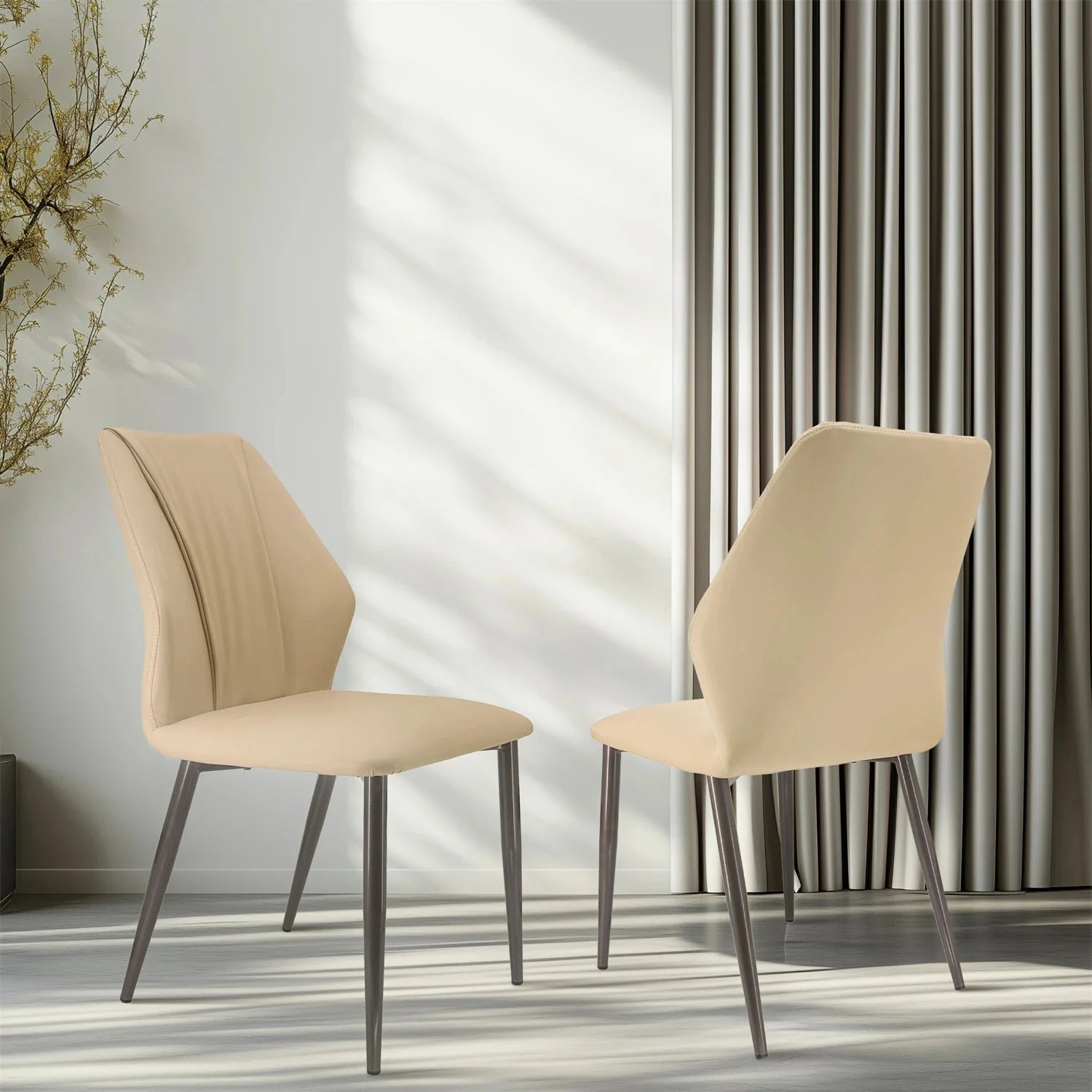 Set of two Showlu Modern PU Leather Dining Chairs with high backs, stylish side chairs for contemporary dining rooms