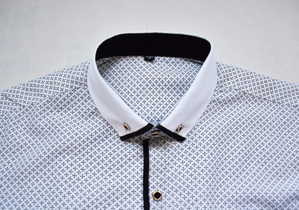 White 5XL men's dress shirt with long sleeves, slim fit, button-down collar, printed business style by Showlu Fashion Store