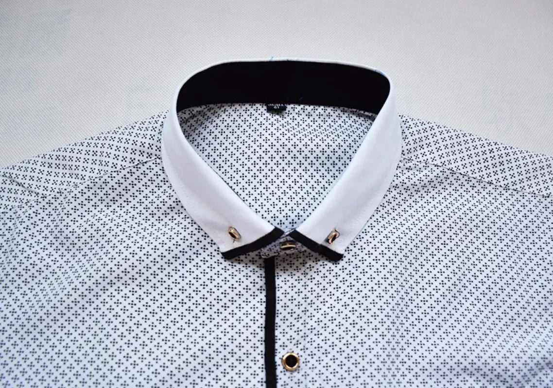 White 5XL men's dress shirt with long sleeves, slim fit, button-down collar, printed business style by Showlu Fashion Store