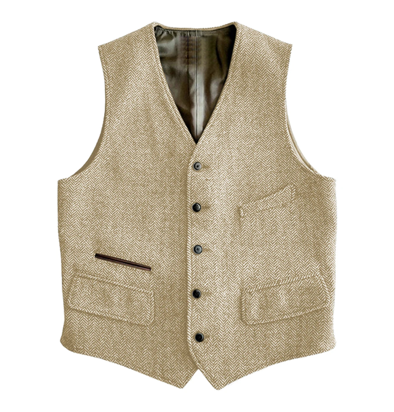 Men's Vest Male Slim Fit Herringbone Fabric Waistcoat Elegant Tweed Vest for Wedding Groomsmen