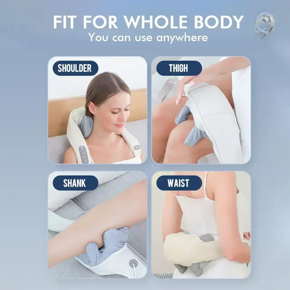 Showlu Smart neck and shoulder massager with electric kneading function, targeting trapezius muscles for relaxation and pain relief.