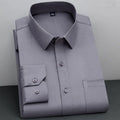 Showlu Fashion men's long sleeve bamboo fiber shirt with a classic solid design, non-iron, anti-wrinkle, ideal for business casual wear
