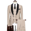 SHOWLU Men's 3-piece slim fit suit with wool blend tuxedo jacket, vest, and trousers, ideal for weddings and business events.