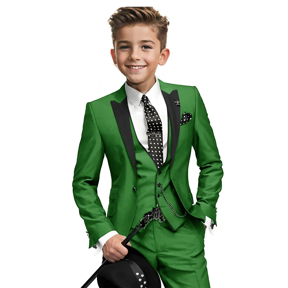 Navy blue boys' tuxedo 3-piece suit with blazer, pants, and vest, formal wedding outfit for ages 2-16, Showlu Fashion Store