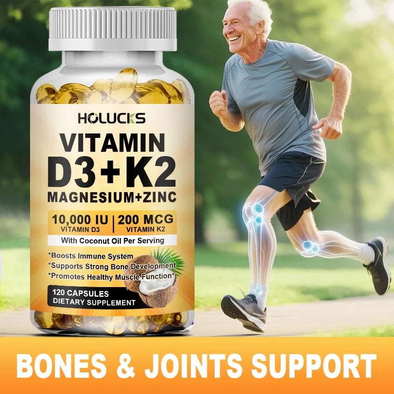 Vitamin D3 K2 Capsule, with Coconut Oil, Promotes Strong Bones, for Teeth,Heart Cardiovascular Health, Magnesium+Zinc Supplement