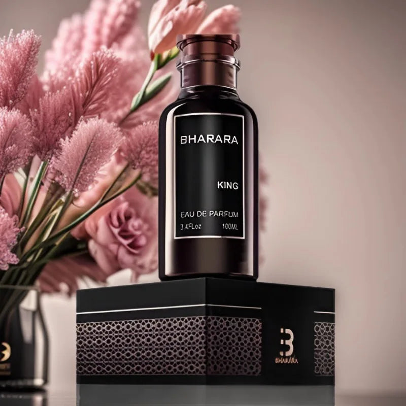 C2U Bharara King floral unisex 100ml Eau De Parfum spray with elegant bottle, showcasing the perfume's luxurious design and floral elements.